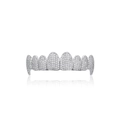 Macro detail of silver-toned 8-tooth hip hop grillz with shimmering pavé zircon stones - Silver Upper Tooth