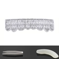 Silver hip hop grillz set with rectangular zircon stones, tweezers and silicone bar - Silver Lower Tooth