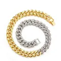 Tweekleurige 13mm Cubaanse schakelkettingen in goud en zilver met volledige strass-inleg - Goud Gesplitst Zilver Armband (8in)