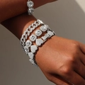 Hip hop silver plated Cuban link bracelet set with iced out zircon and heart shaped links - 8in Style / Silver White Diamond Style
