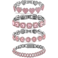 Hiphop silver plated Cuban link bracelet set with pink cubic zirconia heart and square stones - 8in Style / Silver Pink Rhinestone Style