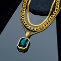 Hiphop gold necklace set with rectangular emerald green gemstone and micro diamonds - Dark Green Pendant Jewelry Set (Gold)