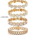 Four-piece set of hip hop gold plated cuban link bracelets with full zircon diamonds - 8in Style / Golden White Zirconia Style