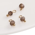 Set of 4 DIY 4mm smoky faceted glass ball charms with golden metal loop and base finish - 4mm (Hole Approx 1.5mm) / Bicone Bead Gray
