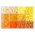 Caja de 12 compartimentos con cuentas de barril de 9x6mm para bisutería artesanal - 9x6mm, Agujero aprox. 4mm, 100 cuentas/rejilla, aprox. 1200 cuentas/caja / Serie Amarilla