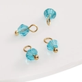Set of 4 light blue faceted glass bead charms with golden metal loops for DIY jewelry - 4mm (Hole Approx 1.5mm) / Bicone Bead Lake Blue