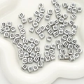 Antique silver acrylic square bead with letter B engraving for DIY jewelry making - Letter B / 6x6mm (Approx. 50 pcs/pack)