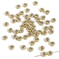 Flat round 4x7mm gold acrylic alphabet beads with black letter G for DIY bracelets - Letter G / 50 Pieces
