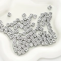 Square silver acrylic letter D cube beads for DIY jewelry making and bracelets - Letter D / 6x6mm (Approx. 50 pcs/pack)