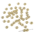 Flat round gold acrylic beads with black horizontal bar design for DIY jewelry making - Letter I / 50 Pieces