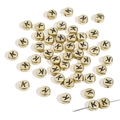 Golden round acrylic alphabet bead with black letter K for DIY jewelry making - Letter K / 50 Pieces