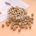 8mm natural wood beads in light yellow finish with clear grain for DIY jewelry making - Beech Wood