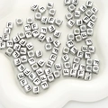 Antique silver acrylic cube alphabet bead with black engraved letter F for DIY jewelry - Letter F / 6x6mm (Approx. 50 pcs/pack)