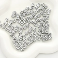 Square silver acrylic bead with letter G engraving for DIY jewelry making and crafts - Letter G / 6x6mm (Approx. 50 pcs/pack)