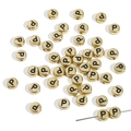 Golden acrylic 4x7mm alphabet flat beads with black letter P for DIY jewelry making - Letter P / 50 Pieces