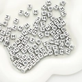 Silver square acrylic letter H beads for DIY handmade jewelry and bracelets - Letter H / 6x6mm (Approx. 50 pcs/pack)
