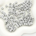 Silver square acrylic letter beads with black line detail for DIY jewelry making - Letter I / 6x6mm (Approx. 50 pcs/pack)