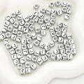 Silver square acrylic letter J bead with metallic finish for DIY jewelry making - Letter J / 6x6mm (Approx. 50 pcs/pack)