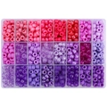 Boîte de 24 compartiments avec perles pony roses et violettes pour bijoux DIY - 9x6mm (Trou 4mm) / Série Violette
