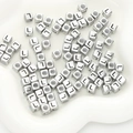 Silver square acrylic alphabet bead with letter L for DIY jewelry making and crafts - Letter L / 6x6mm (Approx. 50 pcs/pack)