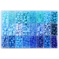 Kit bijoux DIY avec 24 compartiments de perles pony bleu dégradé en boîte transparente - 9x6mm (Trou 4mm) / Série Bleue