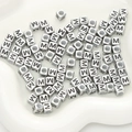 Silver square acrylic alphabet bead with letter M for DIY handmade jewelry crafting - Letter M / 6x6mm (Approx. 50 pcs/pack)