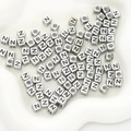 Square silver acrylic bead with black letter Z for DIY jewelry making and crafts - Letter N / 6x6mm (Approx. 50 pcs/pack)