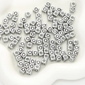 Silver square acrylic alphabet bead with letter Q for DIY jewelry making and crafts - Letter Q / 6x6mm (Approx. 50 pcs/pack)