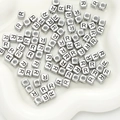 6x6mm square acrylic letter R beads with antique silver finish for DIY jewelry - Letter R / 6x6mm (Approx. 50 pcs/pack)