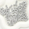 Silver square acrylic alphabet bead with letter S for DIY bracelet and necklace making - Letter S / 6x6mm (Approx. 50 pcs/pack)