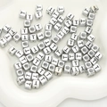 Silver square acrylic alphabet beads with letter T for DIY jewelry making - Letter T / 6x6mm (Approx. 50 pcs/pack)