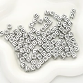 6mm silver acrylic cube beads with black letter U for DIY jewelry making - Letter U / 6x6mm (Approx. 50 pcs/pack)