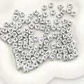 Antique silver square acrylic beads with black letter V for DIY jewelry bracelets - Letter V / 6x6mm (Approx. 50 pcs/pack)