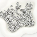Silver square acrylic letter beads with letter M/W for DIY jewelry bracelet making - Letter W / 6x6mm (Approx. 50 pcs/pack)