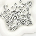 Antique silver acrylic cube beads with black letter X for DIY jewelry making - Letter X / 6x6mm (Approx. 50 pcs/pack)