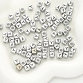 Silver square acrylic alphabet bead with black letter Y for DIY jewelry making - Letter Y / 6x6mm (Approx. 50 pcs/pack)