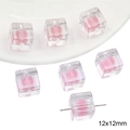 Perles cubiques en acrylique 12x12mm transparentes avec cœur rose pour bijoux - Carré / 10 Pièces/Paquet