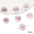 Perles en acrylique rose facettées avec texture verticale pour bijoux DIY, taille 16mm - Perle de Citrouille / 10 Pièces/Paquet