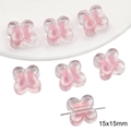Perles papillon en acrylique rose pour bijoux DIY avec noyau transparent, 15x15mm - Perle Papillon / 10 Pièces/Paquet