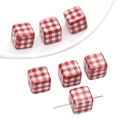 14mm acrylic cube bead with red and white plaid pattern for DIY jewelry making - 14x14mm (Hole Diameter About 3mm) / Red Checkered Square (2 Pieces/Pack)