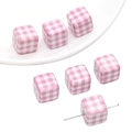 Pink and white gingham print 14mm acrylic square cube beads for DIY jewelry making - 14x14mm (Hole Diameter About 3mm) / Pink Checkered Square (2 Pieces/Pack)