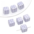 Purple and white gingham acrylic cube beads for DIY jewelry and phone chain crafting - 14x14mm (Hole Diameter About 3mm) / Purple Checkered Square (2 Pieces/Pack)
