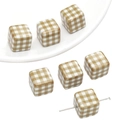 Acryl-Würfelperlen mit Karomuster in Braun und Weiß für DIY-Schmuckherstellung - Kaffeebraunes Karomuster Quadratisch (2 Stück/Packung)