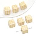 14mm gelb-weiß karierte Acryl-Würfelperlen für DIY-Schmuck und Handy-Zubehör - Gelbes Karomuster Quadratisch (2 Stück/Packung)