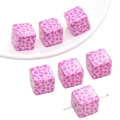 14mm rosa Acrylperlen mit Leopardenmuster für DIY-Schmuck und Handyketten Zubehör - Rosa Kuhmuster Quadratisch (2 Stück/Packung)