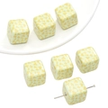 14mm Acrylperle quadratisch in Creme mit gelben Flecken für DIY Schmuckherstellung - Gelbes Kuhmuster Quadratisch (2 Stück/Packung)