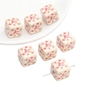 Quadratische Acrylperlen 14mm mit rosa Blumen- und Schleifenmuster für DIY-Schmuck - Beige Blumen-Schleife Quadratisch (2 Stück/Packung)