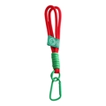 Red braided nylon keychain with green metal hook and Happy Smile woven tag - Approx 19cm / Christmas Red