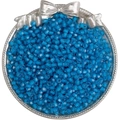 Blue 4mm glass seed beads for DIY jewelry displayed in a decorative silver metal tray - 10g/Pack (Approx. 140 Pieces) / Dark Blue