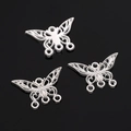 Bright silver butterfly alloy charm with four connection rings for DIY jewelry - Butterfly Design / 24x16mm / Silver